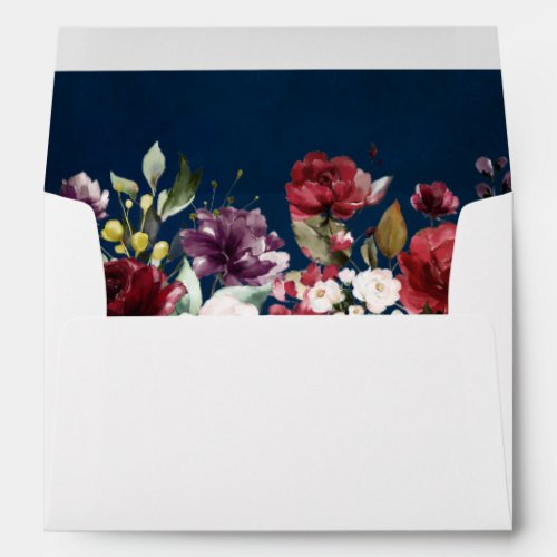 Romantic Watercolor Burgundy Red Navy Floral Envelope