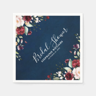 Romantic Watercolor Burgundy Red Navy Floral Napkins