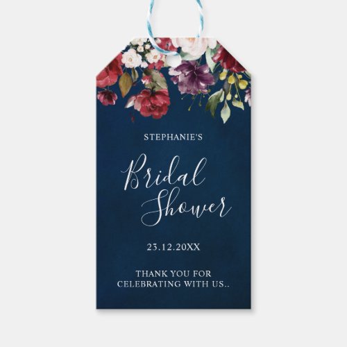 Romantic Watercolor Burgundy Red Navy Rose Floral Gift Tags