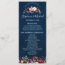 Romantic Watercolor Burgundy Red Navy Rose Floral Program
