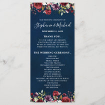 Romantic Watercolor Burgundy Red Navy Rose Floral Program