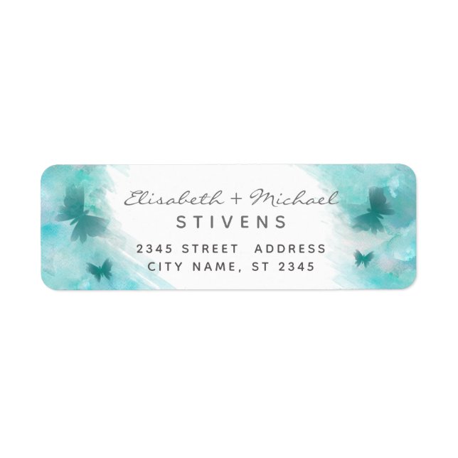Romantic watercolor butterfly script wedding label (Front)