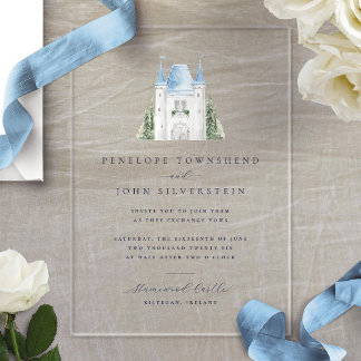 Romantic Watercolor Castle Illustration Wedding Acrylic Invitations