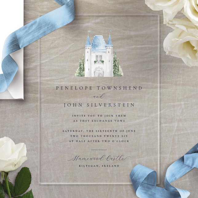 Romantic Watercolor Castle Illustration Wedding Acrylic Invitations (Romantic Watercolor Castle Illustration Wedding Acrylic Invitations)