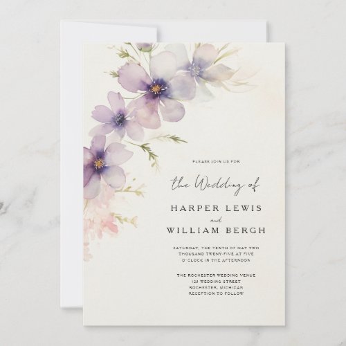 Romantic watercolor cosmos flowers qr code wedding invitation