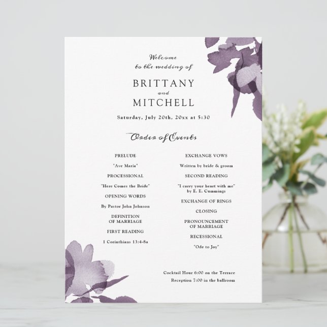 Romantic Watercolor Floral Amethyst Program (Standing Front)
