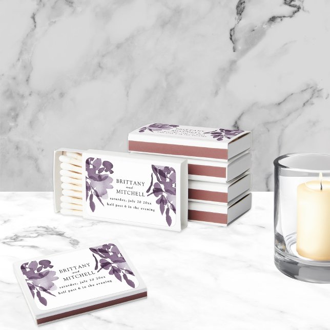 Romantic Watercolor Floral Amethyst Wedding Favor Matchboxes (Creator Uploaded)