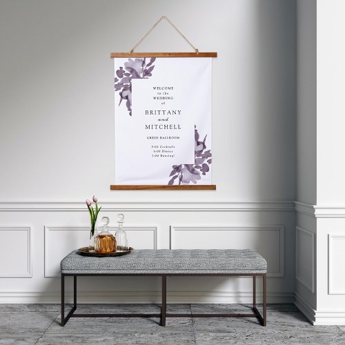 Romantic Watercolor Floral Amethyst Wedding Hanging Tapestry