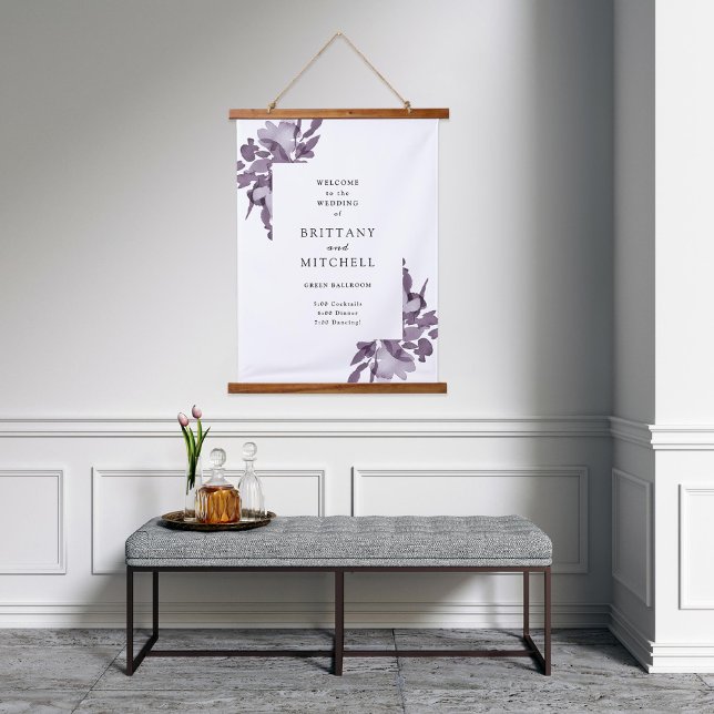 Romantic Watercolor Floral Amethyst Wedding Hanging Tapestry (Creator Uploaded)