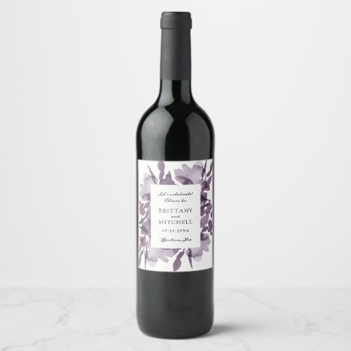 Romantic Watercolor Floral Amethyst Wedding Wine Label