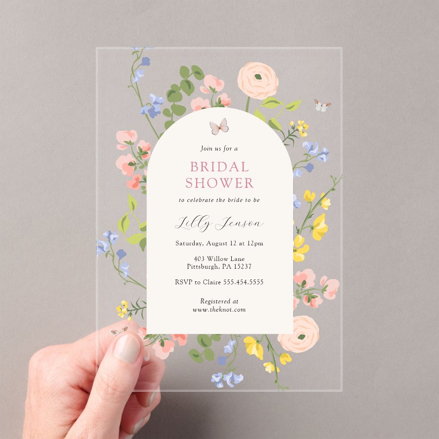 Romantic Watercolor Floral Bridal Shower Acrylic Invitations