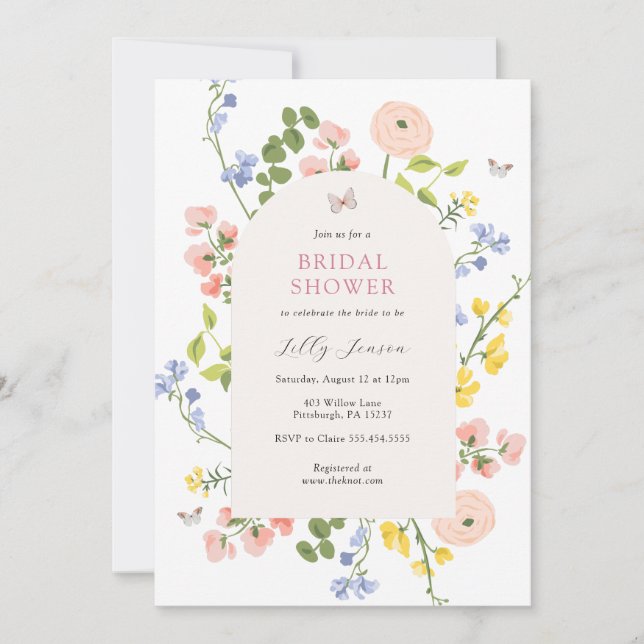 Romantic Watercolor Floral Bridal Shower Invitation (Front)