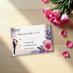 Romantic Watercolor Floral Bride And Groom Wedding RSVP Card