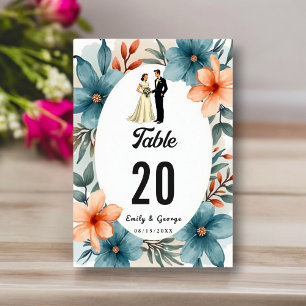Romantic Watercolor Floral Bride And Groom Wedding Table Number