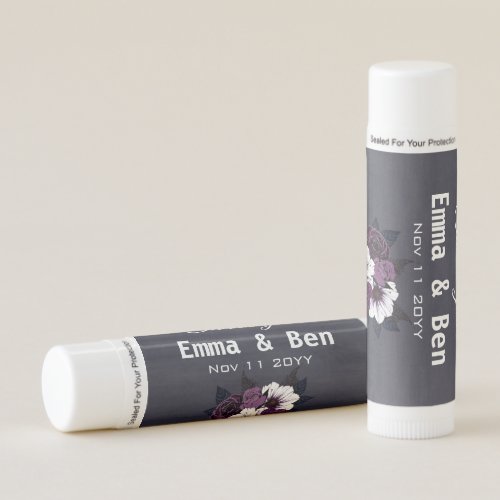 Romantic Watercolor Floral Dark Purple Wedding Lip Balm