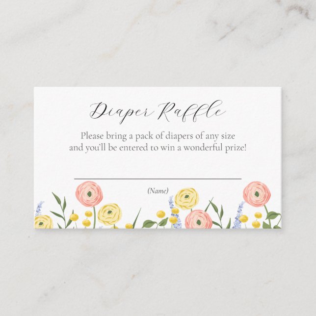 Romantic Watercolor Floral Diaper Raffle Enclosure Card (Front)