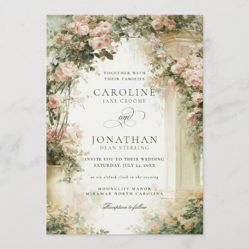 Romantic Watercolor Floral Estate Regency Inspired Invitation