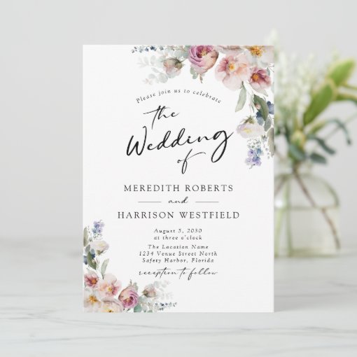 Romantic Watercolor Floral Eucalyptus Wedding Invitation | Zazzle