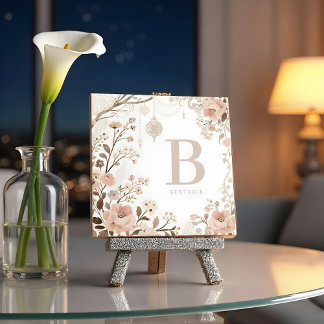 Romantic Watercolor Floral Filigree Design  Ceramic Tile