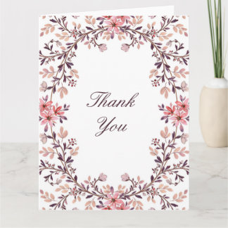 Romantic Watercolor Floral Frame on Cream-Fall Thank You Card