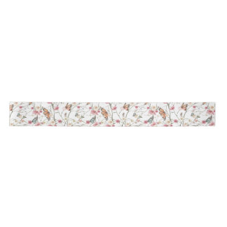 Romantic Watercolor Floral Garden and Butterflies Satin Ribbon