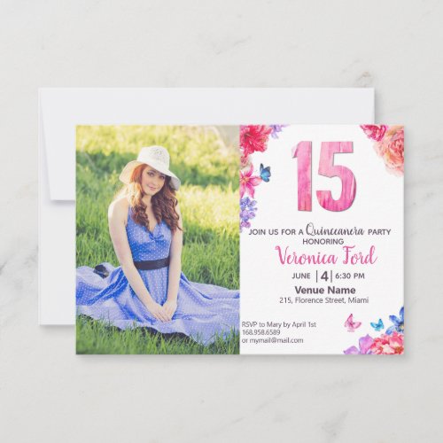 Romantic watercolor floral invitation with photo