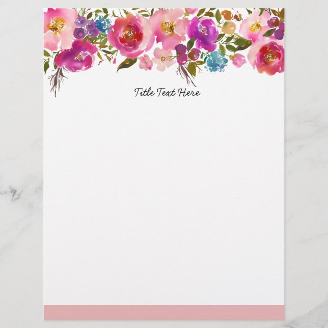 Romantic Watercolor floral, letterhead (Front)
