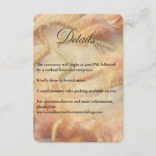 Romantic Watercolor Floral Pearls Feathers Wedding Enclosure Card