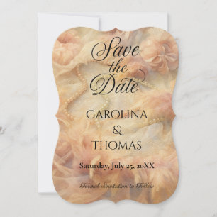 Romantic Watercolor Floral Pearls Feathers Wedding Save The Date