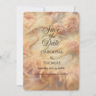 Romantic Watercolor Floral Pearls Feathers Wedding Save The Date