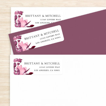 Romantic Watercolor Floral Plum Wedding Label by beckynimoy at Zazzle