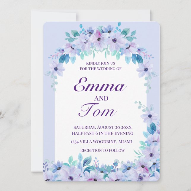 Romantic Watercolor Floral Purple Invitation (Front)