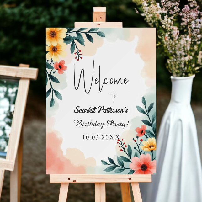Romantic Watercolor Floral Summer Birthday Welcome Foam Board (Creator Uploaded)