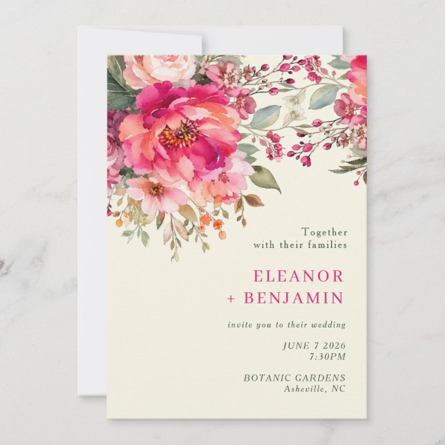 Romantic Watercolor Floral Wedding Invitation (Front)