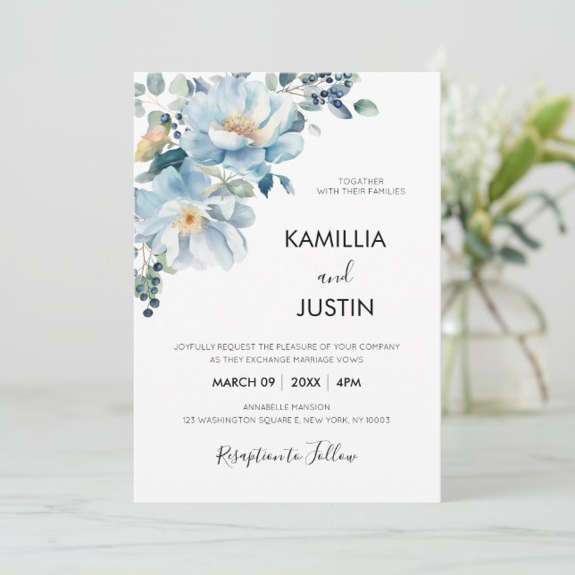 Romantic watercolor floral wedding invitation (Standing Front)