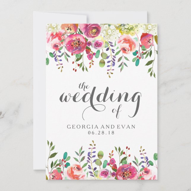 Romantic Watercolor Floral Wedding Invitations (Front)