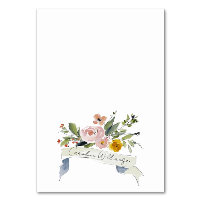 Romantic Watercolor Floral Wedding Place Card (Front)