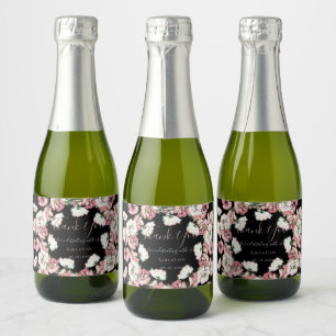 Romantic Watercolor Floral Wedding Thank You Mini Sparkling Wine Label