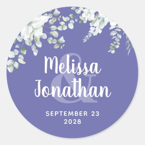 Romantic watercolor floral white flowers wedding   classic round sticker