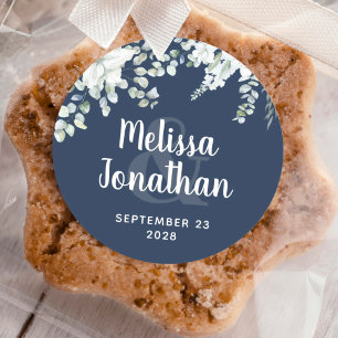 Romantic watercolor floral white flowers wedding classic round sticker