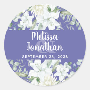 Romantic watercolor floral white flowers wedding   classic round sticker