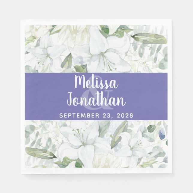 Romantic watercolor floral white flowers wedding   napkins (Front)