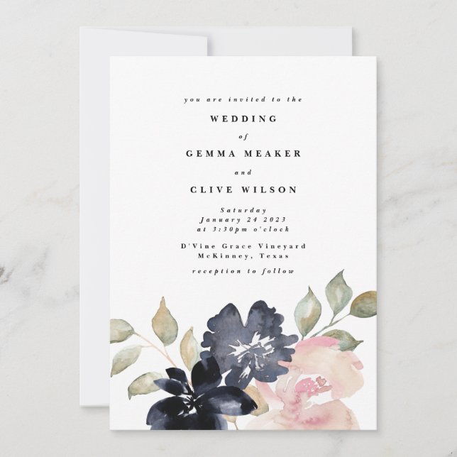 Romantic Watercolor Florals Wedding Invitation (Front)