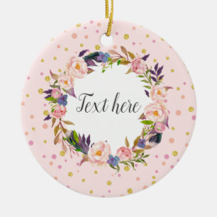 Romantic Watercolor Flower, bohemian Ceramic Ornament