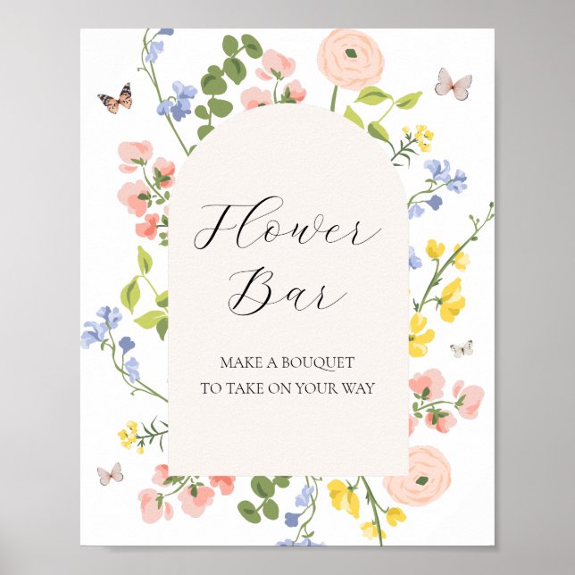 Romantic Watercolor Flower Bouquet Bar Sign (Front)