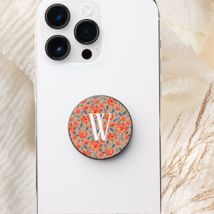 Romantic Watercolor Flower Poppy Monogram PopSocket
