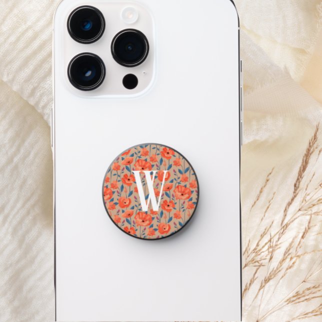Romantic Watercolor Flower Poppy Monogram PopSocket (Creator Uploaded)