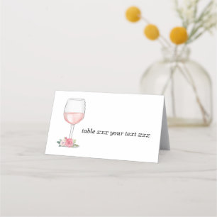 Romantic Watercolor Flower, wine glass Place Card