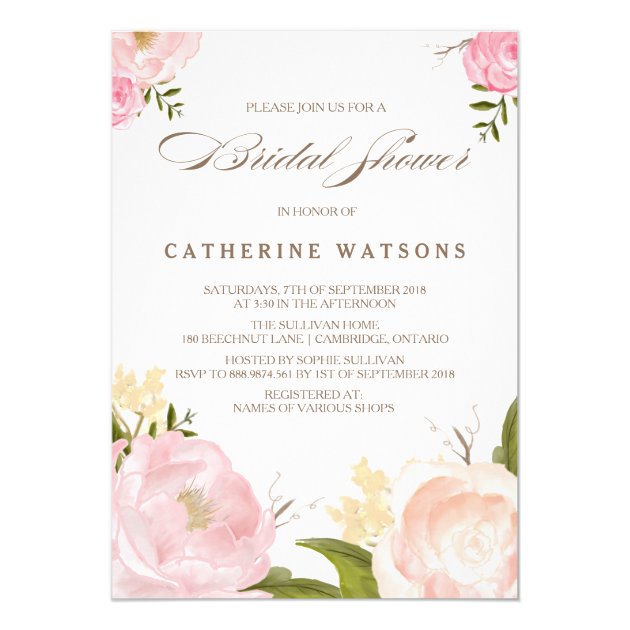 Romantic Watercolor Flowers Bridal Shower Invite