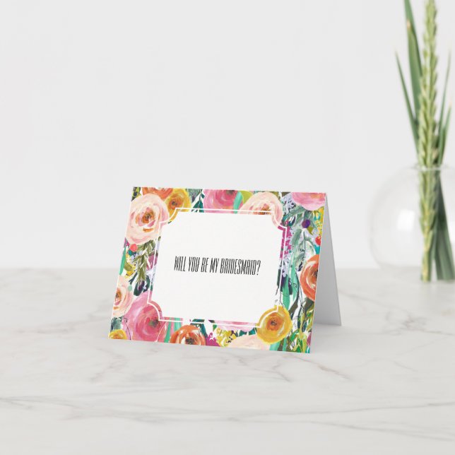 Romantic Watercolor Flowers Bridesmaid Invitation (Front)